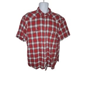 Lucky Brand Men's XXL Red Plaid Western Snap Shirt Saturday Stretch Short Sleeve
